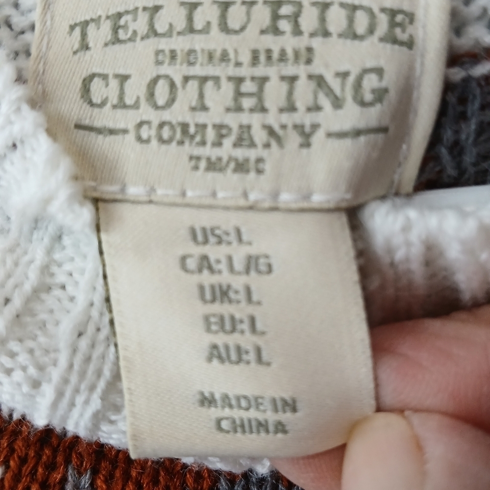 Telluride Clothing Co Cream Orange Fairisle Sweater Womens Large Lightweight - Picture 5 of 7
